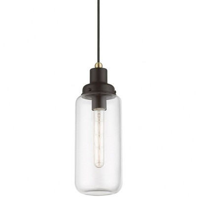 Bronze and Antique Brass Mini Pendant with Clear Glass Shade