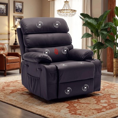 Oversized Faux Leather Recliner for Adults with Massage & Heat, Extra Wide Manual Lazy Reclining Chair, Comfort Seat with 1.5X Sponge
