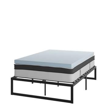 Flash Furniture 14 Inch Metal Platform Bed Frame with 12 Inch Pocket Spring Mattress in a Box and 3 inch Cool Gel Memory Foam Topper