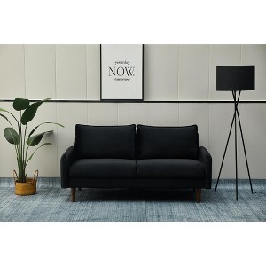 Velvet Sofa Mid-Century Modern Couch with Wooden Legs for Living Room - 1 of 4