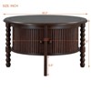 FONTOI Vintage Round Coffee Table with Storage, Cocktail Table with Sliding Door, Slatted Design Table with Cylindrical Legs, Walnut, 30.3"*18"*30.3" - 3 of 4
