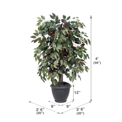 Lush Green and Red Faux Bonsai in Decorative Plastic Pot