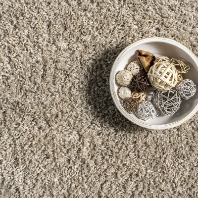 Braided Beige Rectangular Shag Area Rug with Tassels