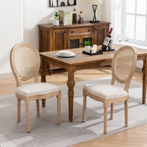 Kumasinova Set of 2 French Upholstered Dining Chairs, PU Leather Kitchen Chairs with Hand-Pulled Buckles, High Back Dining Room Chair,Solid Wood Frame - 1 of 4