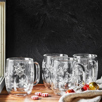 ZWILLING Sorrento 12oz Double Wall Glass Snowflake Mugs Set