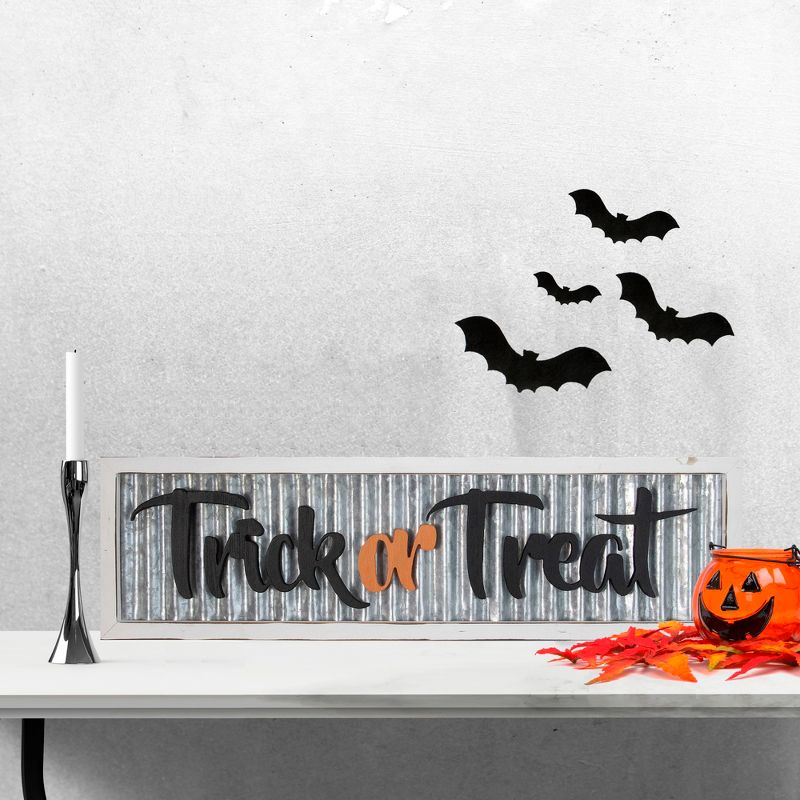 Northlight 27.5" Silver and White Distressed "Trick or Treat" Halloween Wood Wall Sign, 2 of 6