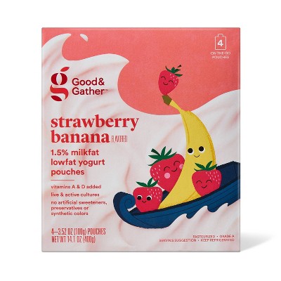 Strawberry Banana Lowfat Kids' Yogurt - 4ct/3.5oz Pouches - Good & Gather™