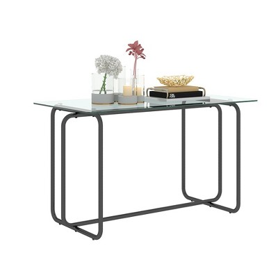 Dining Room Table, Kitchen & Dining Room Tables With Metal Frame, Tempered Glass Tabletop, Smooth And Glossy Surface, Rectangular Table