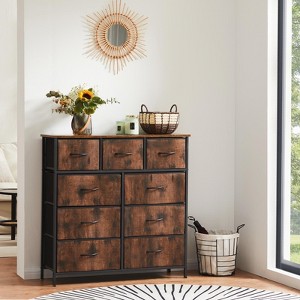 Gulches Modern Tall Fabric Storage Dresser, Brown, Wooden Top, 9 Drawers (6L/3M), Steel Frame, Anti-Tipping - 1 of 4