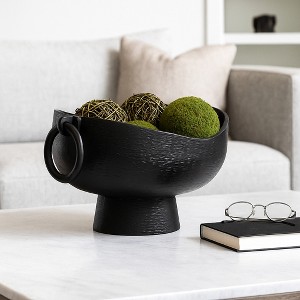 Modern Metal Pedestal Decorative Bowl for Coffee Table - Contemporary Centerpiece Decorations and Table Decor Bowl for Home Decor Accents - 9", Black - 1 of 4
