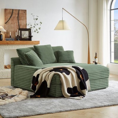 CAVINAS Modern Double Sleeper Sofa, Corduroy Upholstered Cloud Couch with Square Armrests, for Bedroom, Living Room