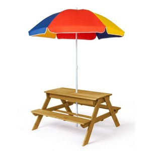 Karl Home Kids Wood Rectangle Outdoor Picnic Table and Bench with Umbrella and Play Boxes - 1 of 4