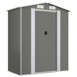 vidaXL Light Gray Garden Shed - Large Outdoor Storage, Galvanized Steel Construction with Gate Access, Ideal for Tools, Pool and Garden Supplies - 1 of 4