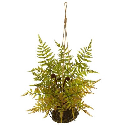 Nearly Natural 21-in Fern Artificial Plant in Metal Hanging Basket