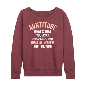 Women's - Instant Message - Auntitude Lightweight French Terry Wide Neck Long Sleeve Graphic Shirt - 1 of 4