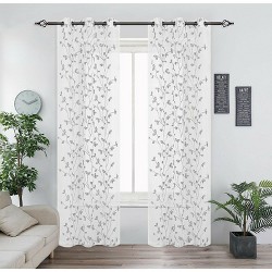 Kate Aurora Ashleigh Floral Embroidered Sheer Curtains – 52x84 – Grommet – Set Of 2