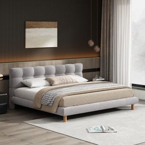 Platform Bed,Upholstered Platform Bed Frame With Cookie-Shaped Headboard,Modern Platform Bed,Platform Bed For Bedroom-Cuddlewood - 1 of 4