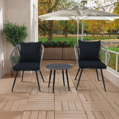 3 Piece Patio Bistro Set, Outdoor Wicker Apartment Balcony Furniture Sets, Rattan Table and Chairs Set of 2 for Porch Backyard Lawn Poolside Deck