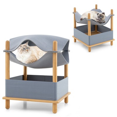 Tangkula 2-Tier Elevated Cat Bed Cat Tower w/ Dual-Layer Felt Fabric Top Condo Hammock