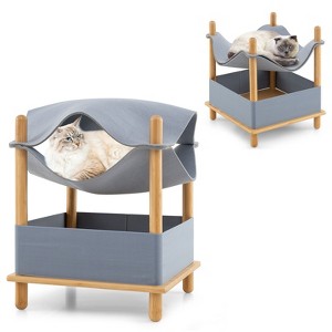 Tangkula 2-Tier Elevated Cat Bed Cat Tower w/ Dual-Layer Felt Fabric Top Condo Hammock - 1 of 4