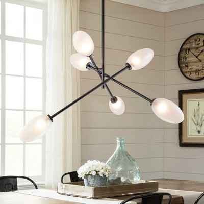 Rennnsan Drovenn 52"W 6-Light Unique Statement Sputnik Glass Industrial Dimmable Chandelier in Black