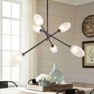 Rennnsan Drovenn 52"W 6-Light Unique Statement Sputnik Glass Industrial Dimmable Chandelier in Black - 1 of 4