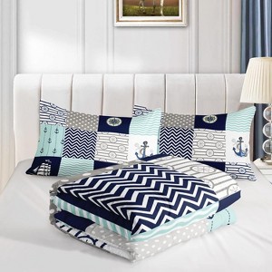 Luupatchy 3Pcsocean Plaid Patchwork Comforter Set, With 1 Comforter And 2 Pillowcases For Boys And Girls Bedroom All Season - 1 of 3