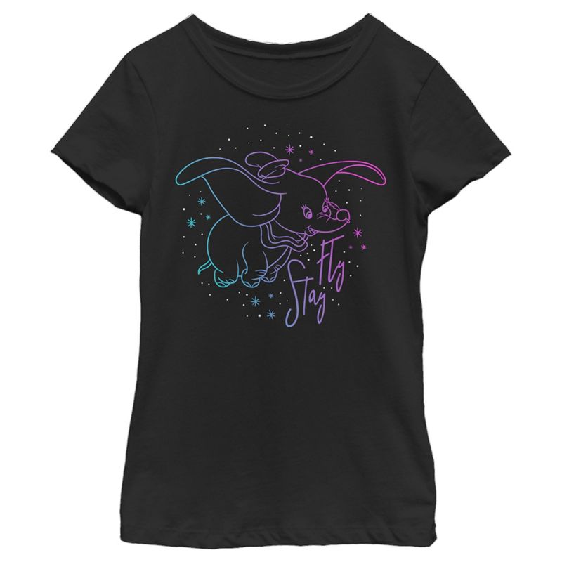 Girl's Dumbo Stay Fly Outline T-Shirt, 1 of 5