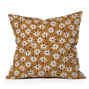 26"x26" Deny Designs Avenie Boho Daisies Square Outdoor Throw Pillow Brown/Gold: Abstract Design, Polyester Weave - 1 of 4