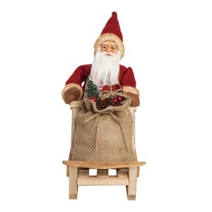 Transpac Fabric/Canvas 12 in. Multicolored Christmas Santa with Sleigh Decor - 1 of 2