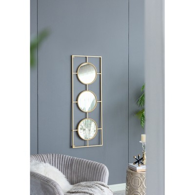 Runesay Gold 3 Mirror Piece Wall Mirror in Gold Rectangular Frame, Home Wall Decor for Bedroom Living Room, 43"x16"