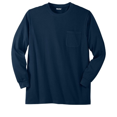 KingSize Men's Big & Tall Shrink-Less™ Lightweight Long-Sleeve Crewneck  Pocket T-Shirt - Tall - 2XL, Navy Blue