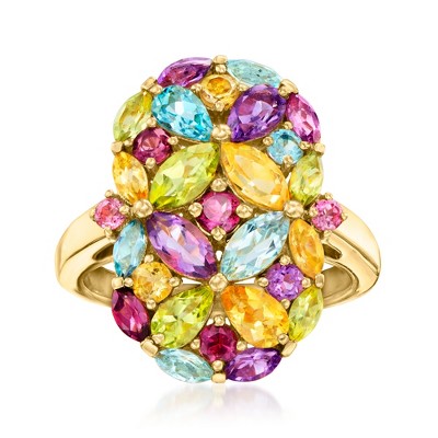 Ross-Simons 2.61 ct. t.w. Multi-Gemstone Floral Ring in 18kt Gold Over Sterling