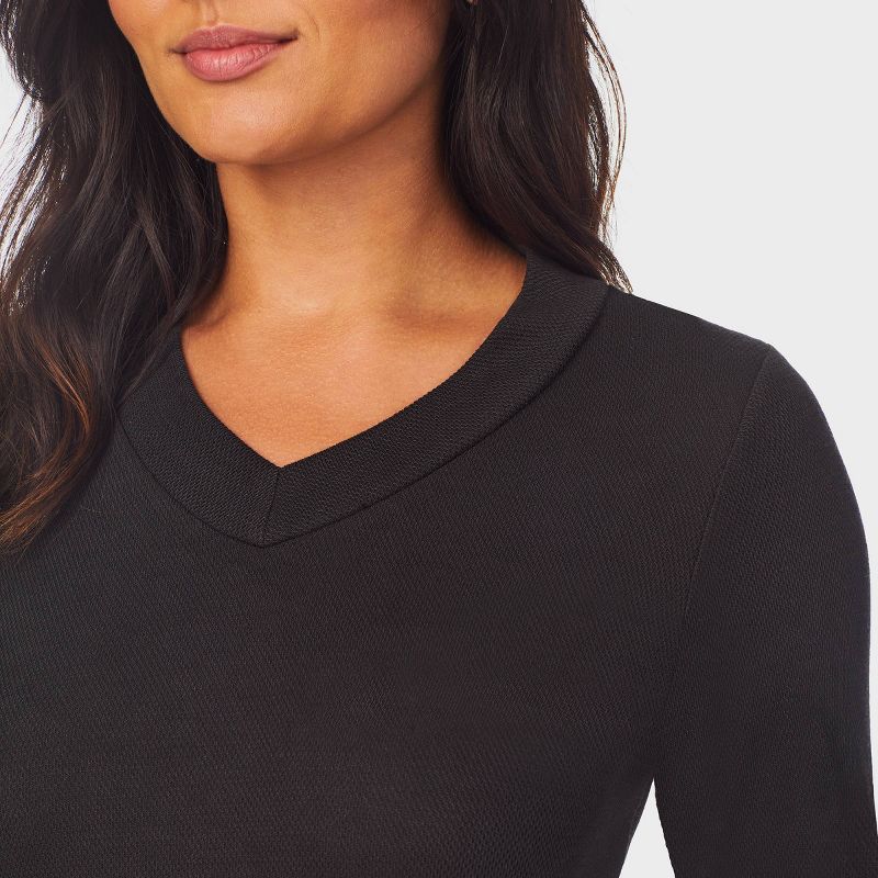 Warm Essentials by Cuddl Duds Women's Smooth Mesh Thermal V-Neck Top - Black, 5 of 8