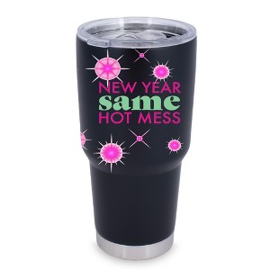 100 North 30 Ounce Stainless Steel On the Go Travel Tumbler With Push Top Lid, New Year Same Hot Mess Black - 1 of 4