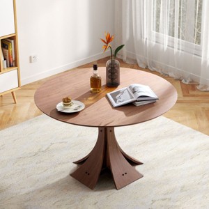 Indoor Wood Dining Table,Round Kitchen Dining Table With Walnut Tabletop,MDF Dining Table Suitable For Living Room,Milk Tea Shop-Coolbibila - 1 of 4