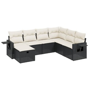vidaXL 7 Piece Patio Sofa Set with Cushions Black and Cream Poly Rattan - Without Table - 1 of 4