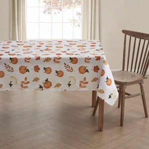Kate Aurora Autumn Leaves Fall Harvest Pumpkins & Leaves Thanksgiving Fabric Tablecloth - 1 of 3