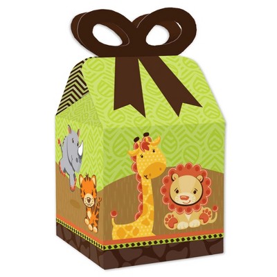 Big Dot of Happiness Funfari - Fun Safari Jungle - Square Favor Gift Boxes - Baby Shower or Birthday Party Bow Boxes - Set of 12