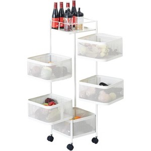 5-Tier Rotating Metal Kitchen Storage Rack, Mesh Rolling Cart with Wheels & Top Lid, No Assembly Fruit & Vegetable Basket for Pantry - 1 of 4