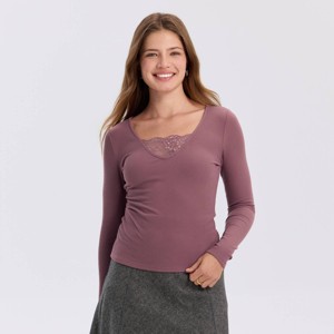 Women's Long Sleeve Lace Neck Knit Top - A New Day™ - 1 of 4