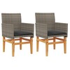 vidaXL Patio Chairs with Cushions 2 pcs Gray Poly Rattan&Solid Wood - 2 of 4
