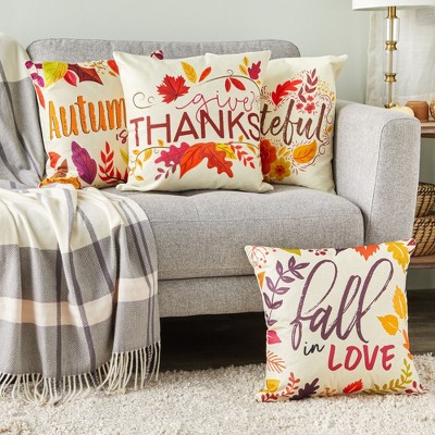 Set of 4 Autumn Quotes Polyester Pillow Covers