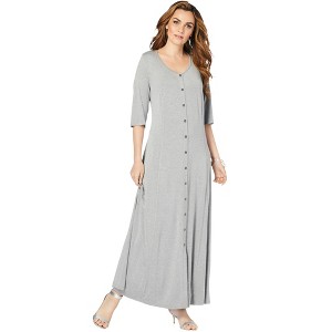 Roaman's Button Front Heathered Dress - 1 of 4