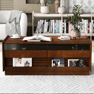 HTUTWOO 47.2" Rectangular Cocktail Table With 4 Drawers And 2 Display Shelves,Wood Coffee Table With Fluted Style For Living Room - 1 of 4