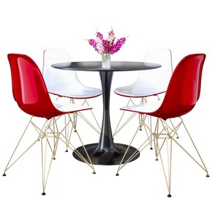 LeisureMod 5-Piece Dining Set with 35" Round Iron Pedestal Dining Table and 4 ABS Plastic Side Chairs with Gold Base - 1 of 4
