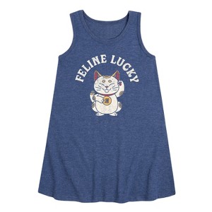 Girls' - Instant Message - Feline Lucky Graphic Sleeveless Aline Dress - 1 of 4
