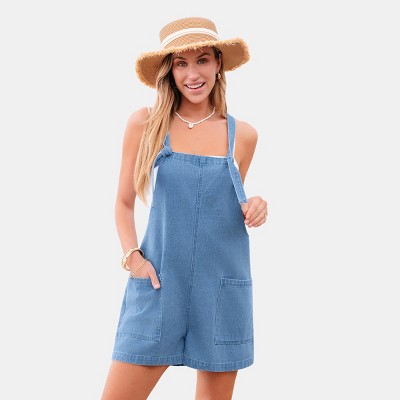 Women's Denim Shortall Romper for Summer Beach Days - Cupshe