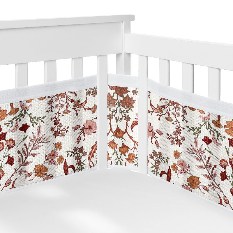 Sweet Jojo Designs Girl Crib Bedding + BreathableBaby Breathable Mesh Liner Boho Floral Wildflower Orange and Ivory 6pc, 3 of 7