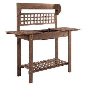 Aghana Digitals Fir Wood Garden Workstation with Sliding Top, Built-in Sink, Storage Shelves & - 1 of 4